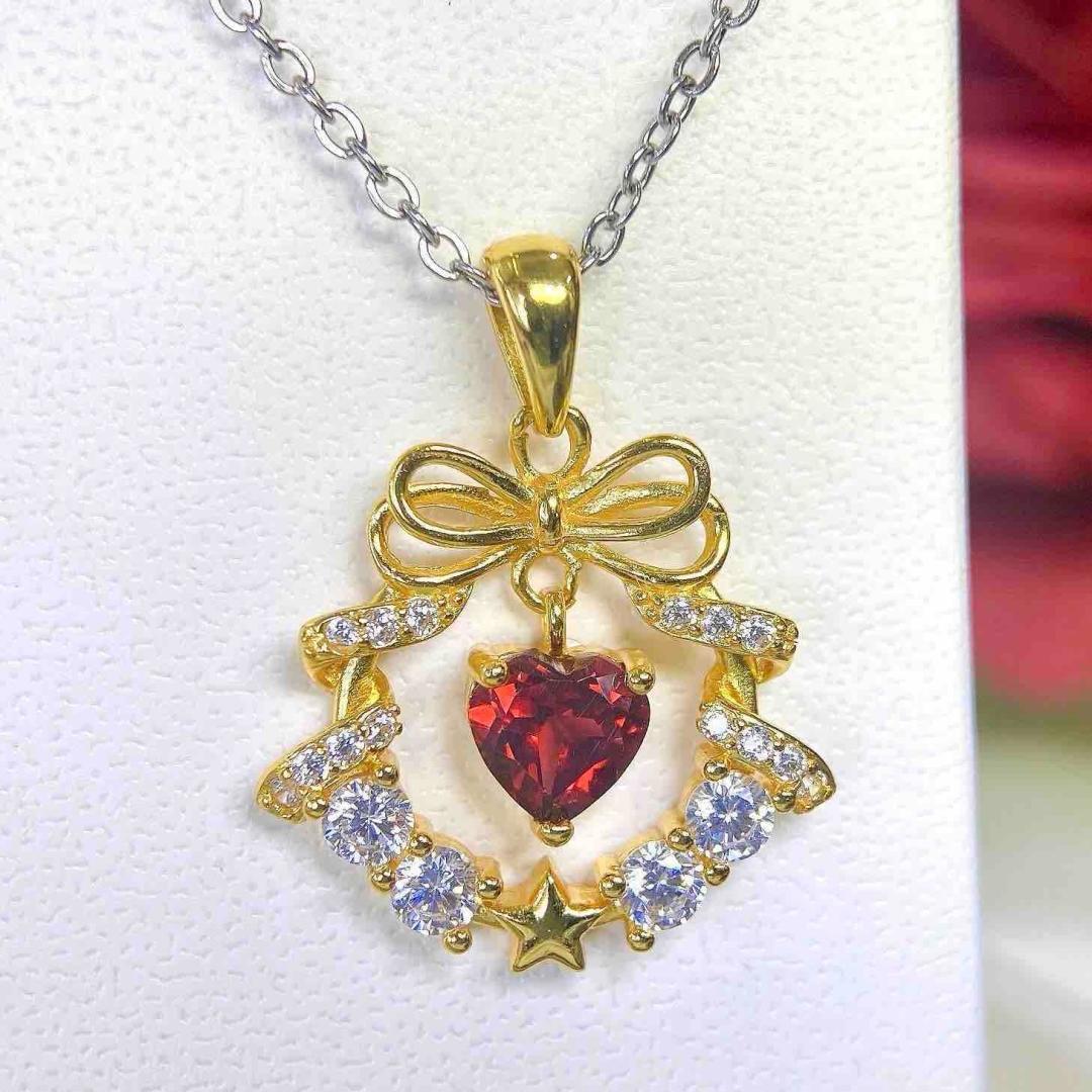 Natural Garnet & 925 Silver Women s Pendant Necklace - Fashionable Red Crystal Jewelry 925 Silver