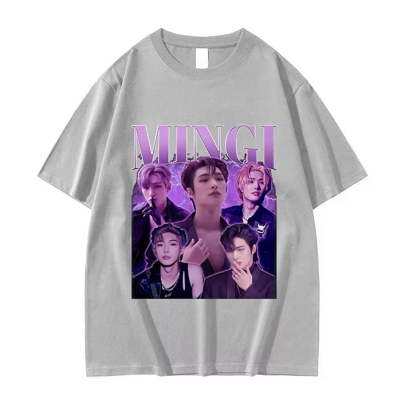 Korean Band Mingi Ateez Print Graphic Tee Shirt Women Summer Hip Hop Kpop O-Neck Clothing T-shirt Unisex 100% Cotton T Shirts