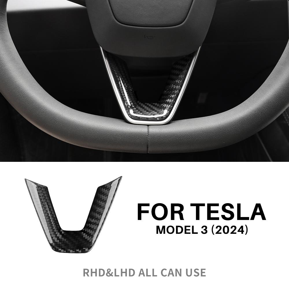 

Real Hard Carbon Fiber Steering Wheel Frame Cover For Tesla Model 3 Highland 2025 Trim New Model3 Car Interior Accessories