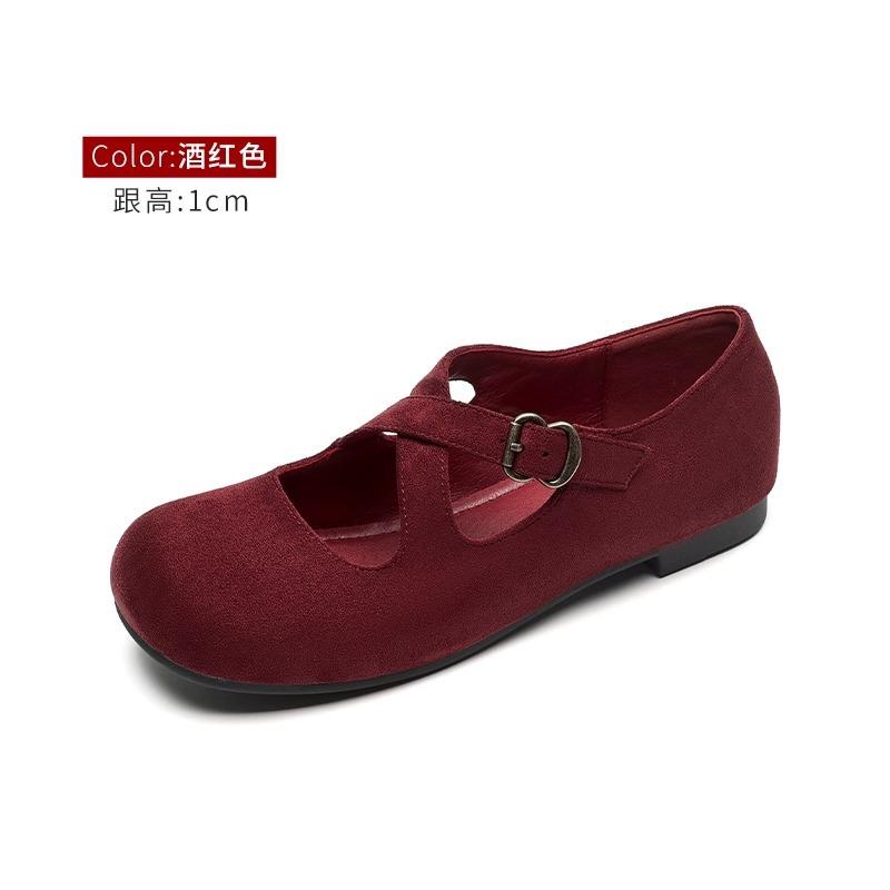 Sheepskin Version~ Genuine Leather Retro Small Man Inner Height Increase Red Light Mouth Single Shoes Women's Cross Belt Mary Jane Small Leather Shoes