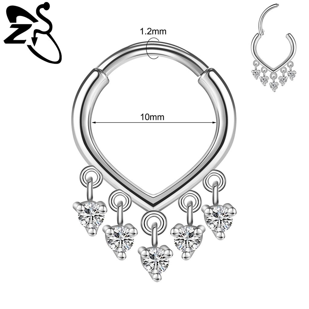 ZS 1 PC 16G Stainless Steel Nose Rings Cubic Zircon Septum Piercing Rose Snake Shape Ear Stud Helix Cartilage Piercings Jewelry