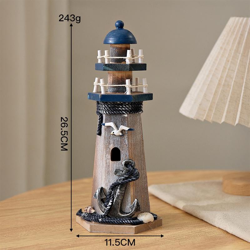 Ornamenti Faro in Legno Stile Mediterraneo Retrò Modello Torre di Guardia in Legno Artigianato da Tavolo Fai da Te Decorazioni per la Casa a Tema Oceanico
