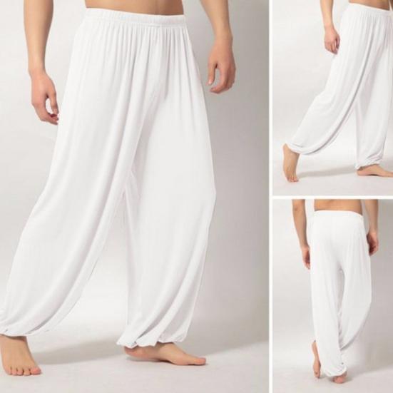 Men Pants Solid Color Elastic Waist Modal Casual Spring Trousers for Daily Wear