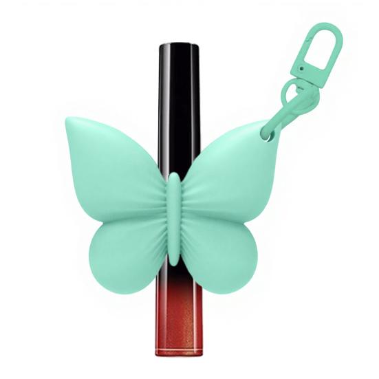 Lippenstifthalter mit elastischer Silikontasche Schlüsselanhänger Schmetterlingsform Lippenstift-Träger für dünne Lippenbalsam- und Lipgloss-Tuben