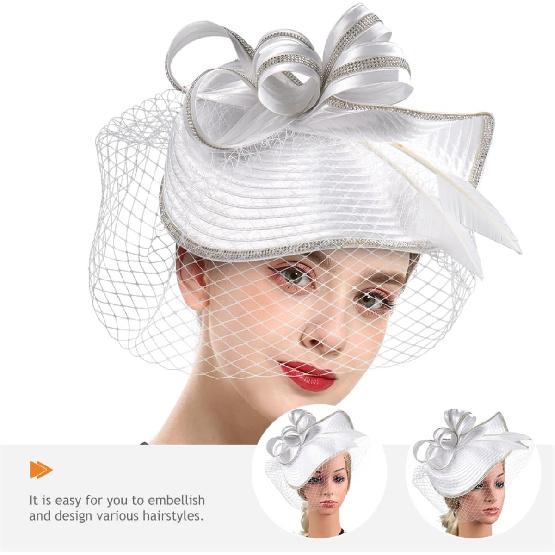 Weißer Leinen Fascinator Hut für Damen, Elegantes Cocktail-Teeparty Haarband mit Schleier, Leichte Hochzeitsfeier Kopfschmuck, Modisch Besonder