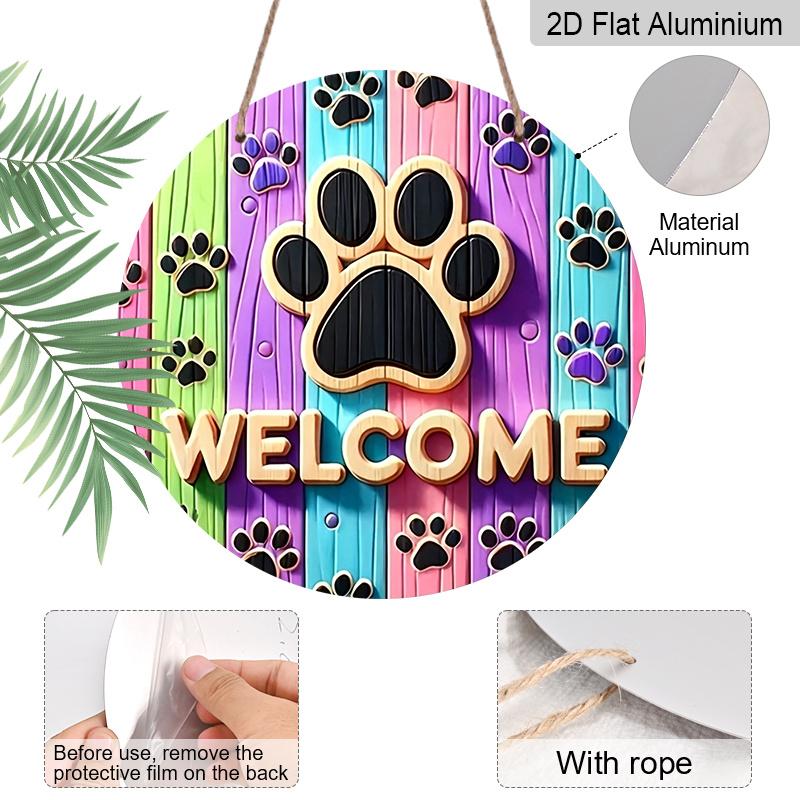 [Paw Print Welcome Sign] 2D Flat, 1pc Bohemian Style Paw Print Welcome Sign - Pre-Drilled for Hanging, Versatile Home Bar Decor, No Electricity