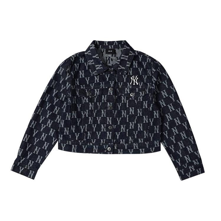 New MLB Old Flower Cropped Coats Women's Dark Blue 3FDK01014-50BLD