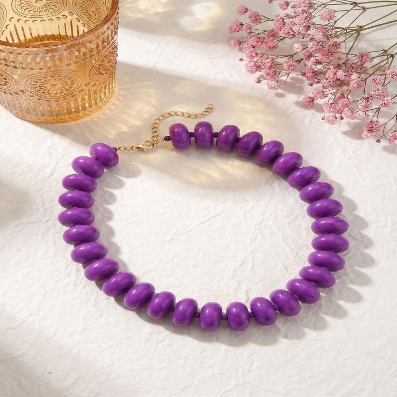 1Pcs Chunky Bohemian Resin Bead Necklace Dopamine Fashion Jewelry Colorful Charms Statement Choker for Beach and Holiday Looks