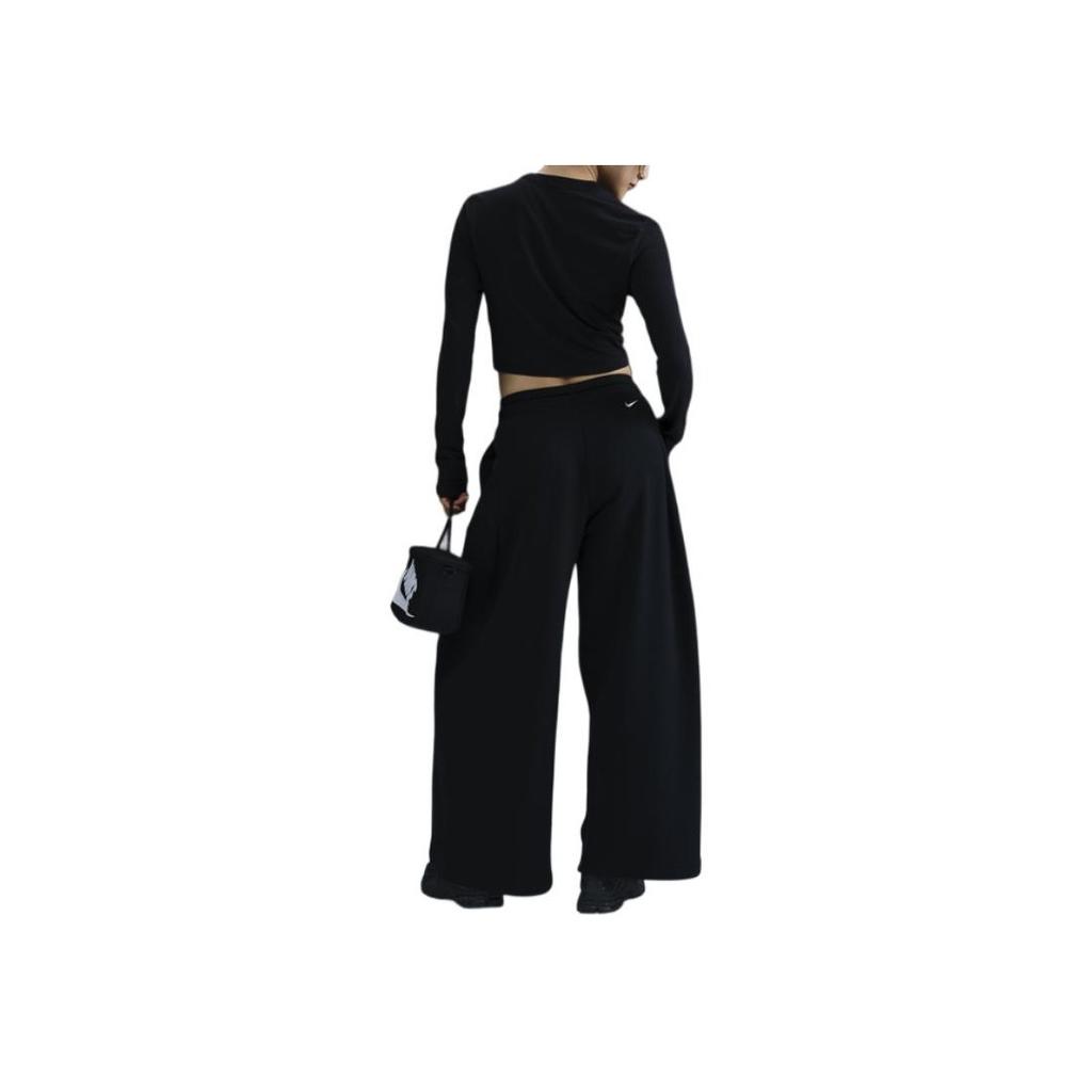 Nike Sportsklærkolleksjon Myk Komfortabel Middels Høyde Løse Vide Ben Fritidsbukser Dame Underdeler Svart Seil-Hvit HF9546-010