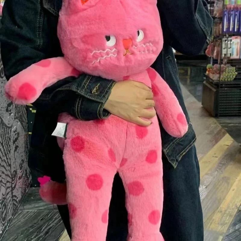 Hot Internet Celebrity Lovely Cartoon Cat Pillow Stuffed Pink Black Cats Plush Toys Round Dot Cats Soft Cushion Girl Gifts Decor