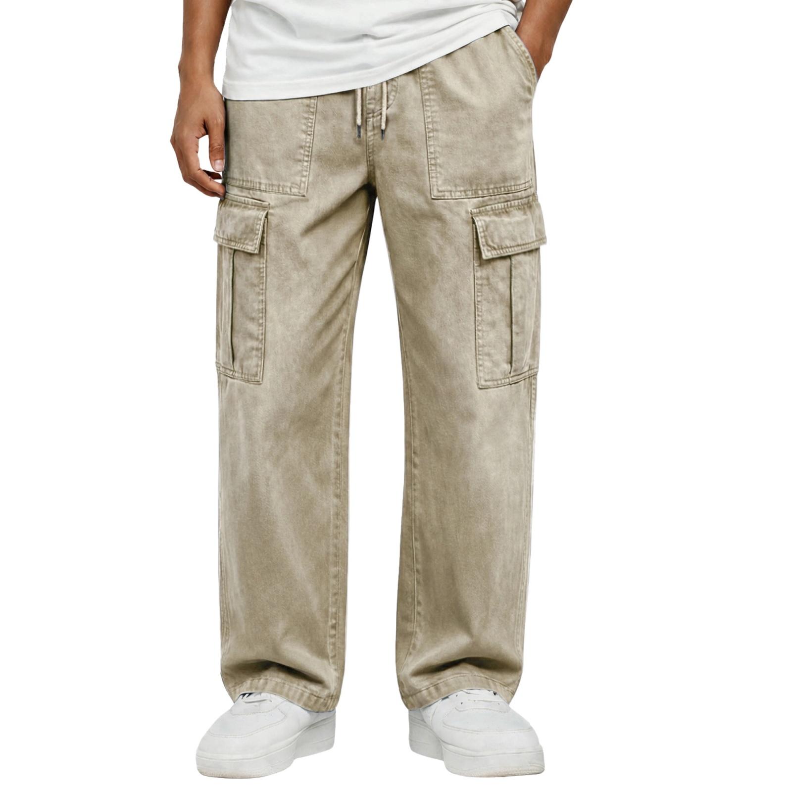 

Мужские льняные брюки Four Seasons Thin Breathable Cargo Multi-pocket Loose Casual Wide Leg S хаки