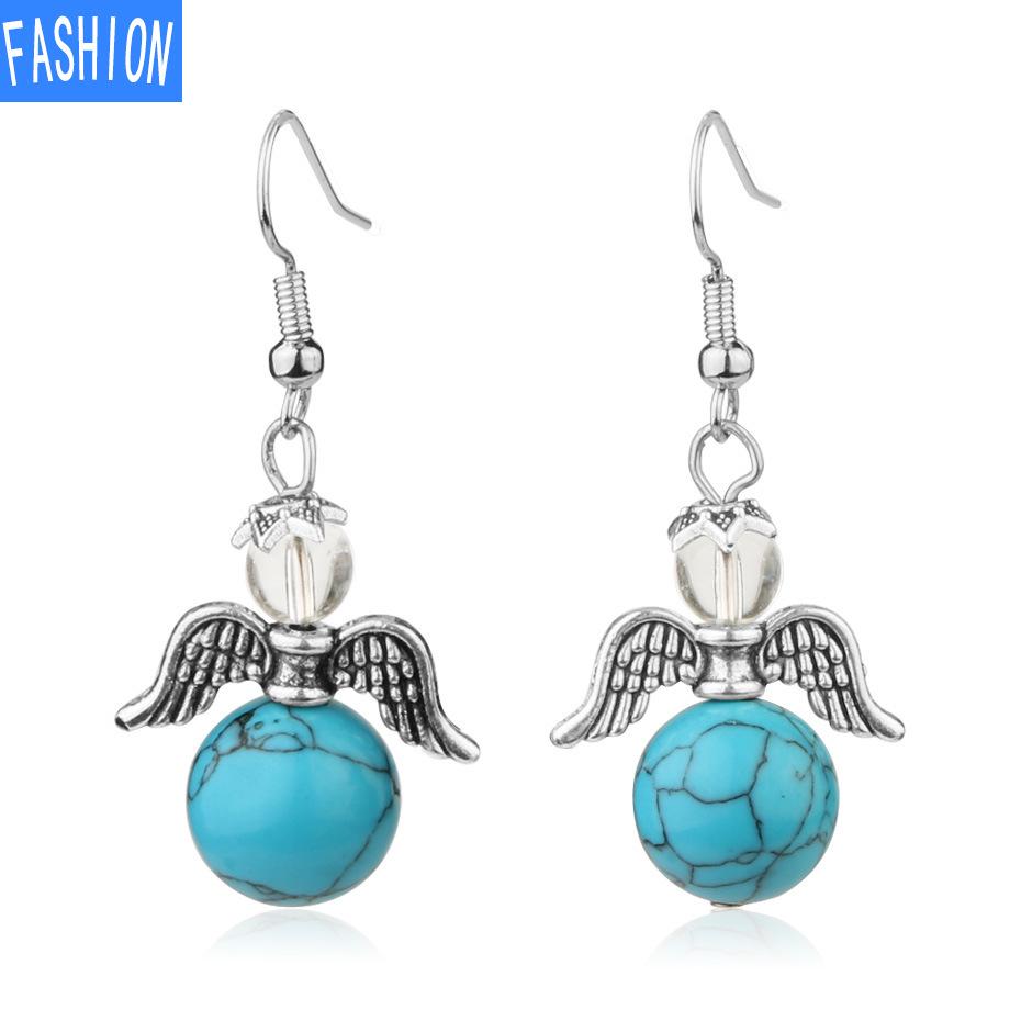 European and American Trinkets Natural Crystal Angel Wings European and American Earrings Autumn and Winter Kaai Female Earrings