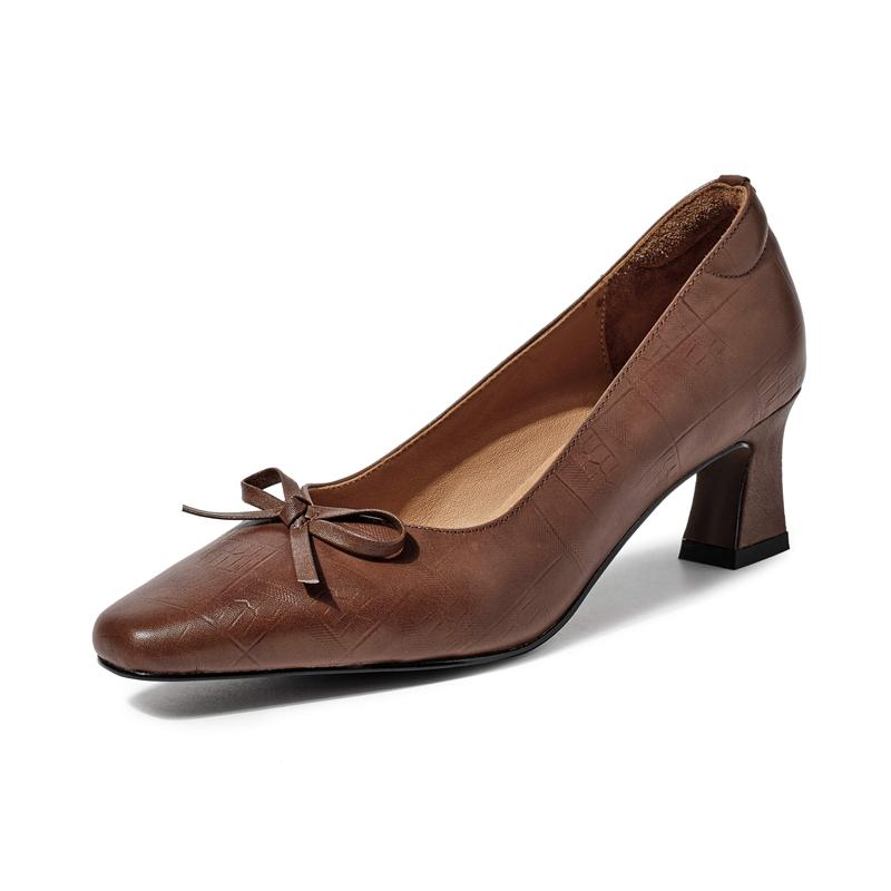 

Krazing Pot Cow Skin Square Toe High Heels Summer Shoes Big Size 41 Butterfly-knot Women Shallow Pumps 41
