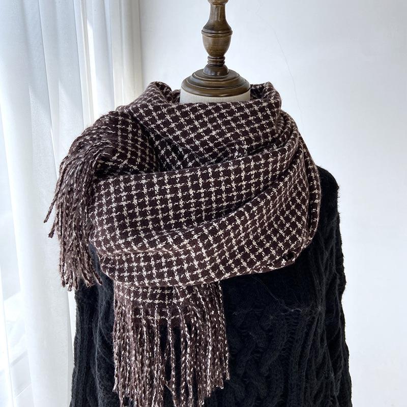 Scarf Women's Autumn and Winter New Imitation Cashmere Plaid Fringed Shawl Couple Thickened Scarf Warm Windproof Neck Scarf Casual Outdoor