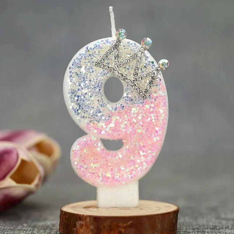 Cake Numer Candles Birthday Candle Pink Colour Creative Candle Princess Crown Girl Happy Birthday Party Decoration