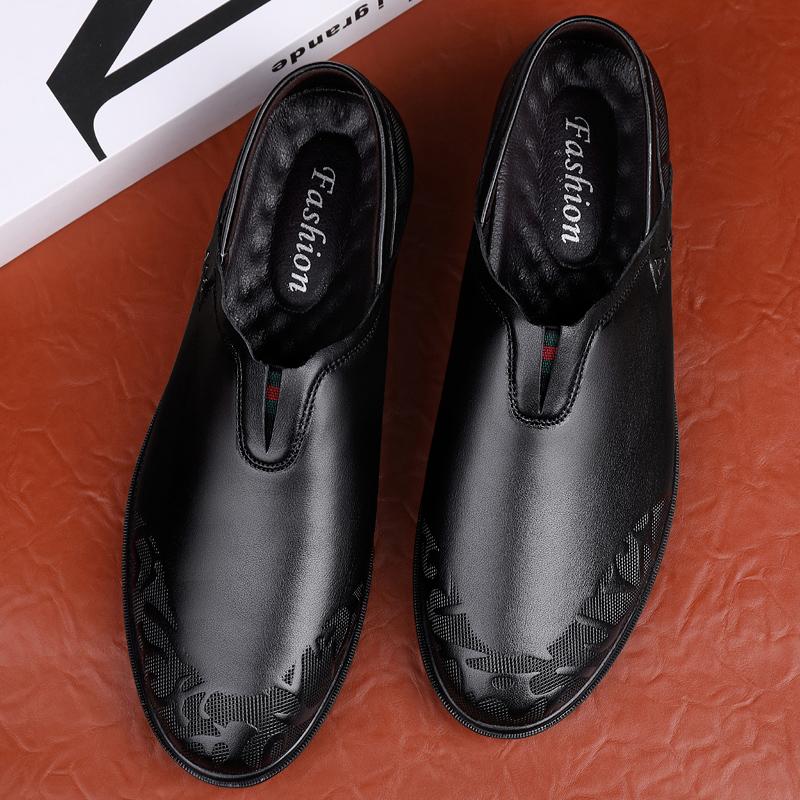 Spring Autumn Genuine Casual Leather Loafers Wedding Dress Shoes for Man Gents Walking Round Toe Slip on Men's Shoes