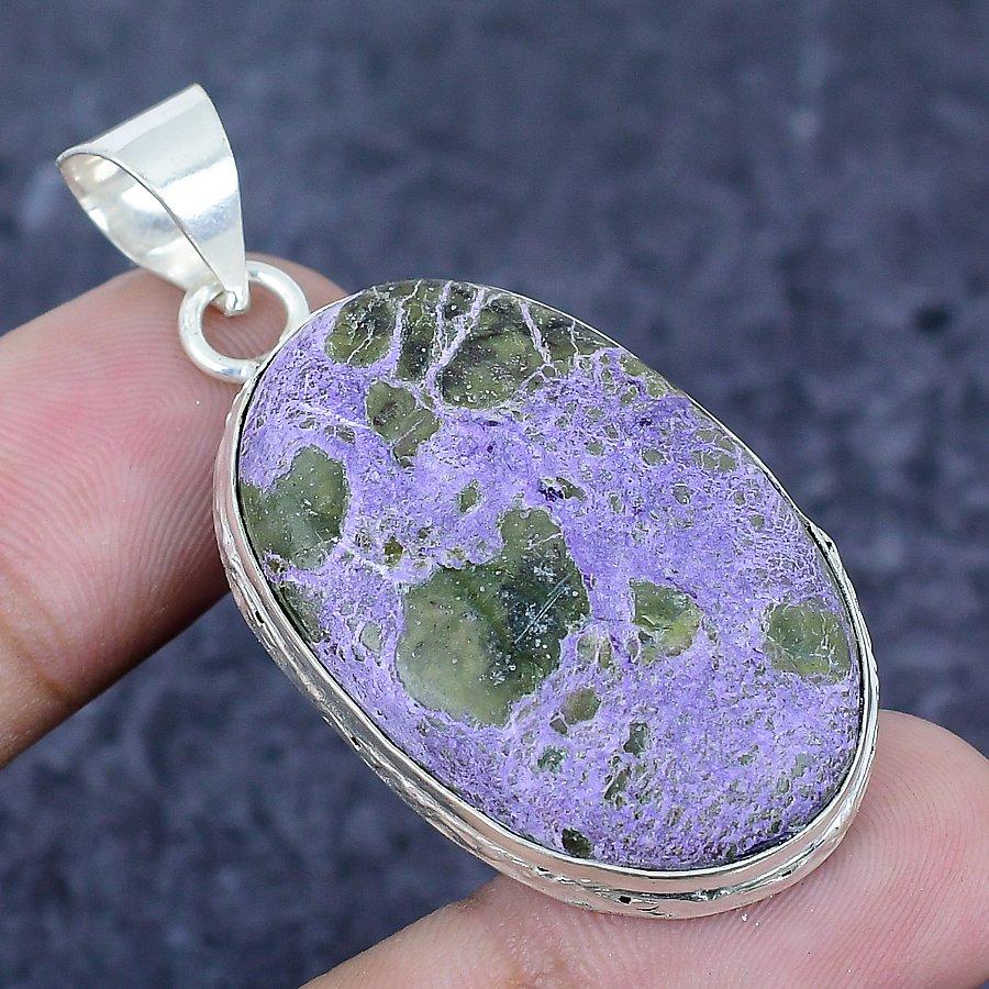 Natural Purpurite Gemstone 925 Sterling Silver Jewelry Pendant 2.01" I8s12