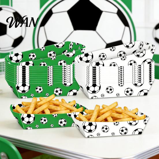 Party Table Organizer 12Pcs Paper Snack Box for French Fries Fried Chicken Popcorn Snacks, Football Foldable Tray Theme Food Containers, Oil-Proof