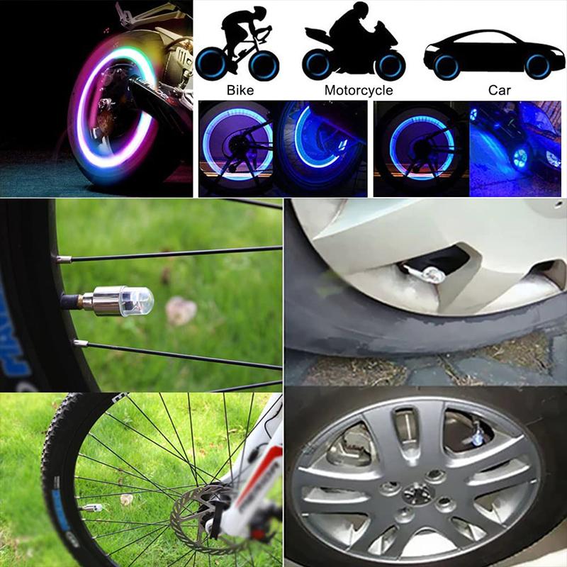 2/4PCS Wheel Lights Cap Car Moto Bike Wheel Tire Tyre Air Valve Stem LED Light Neon Valve Cap Lamp Tire Hub Colorful Flashing
