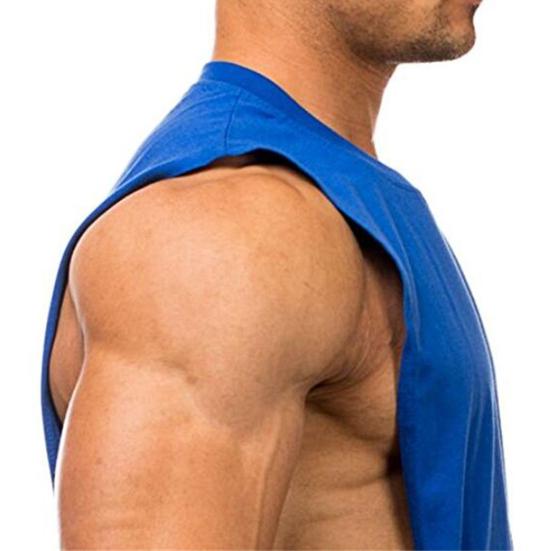 Men Vest Solid Color Loose Summer Round Neck Sleeveless Top for Fitness