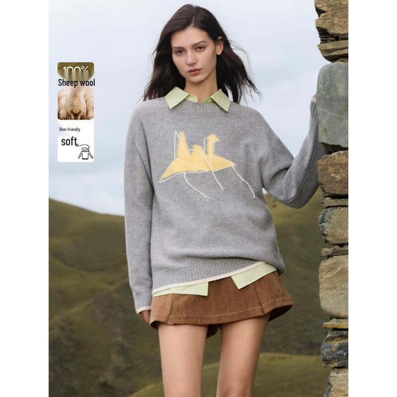 ELLE Women s 100% Lambswool Loose Knit Sweater L