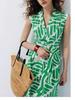 DVF Early Autumn Green & White Palm Leaf Dress with Waist Belt - Flattering Resort Fashion