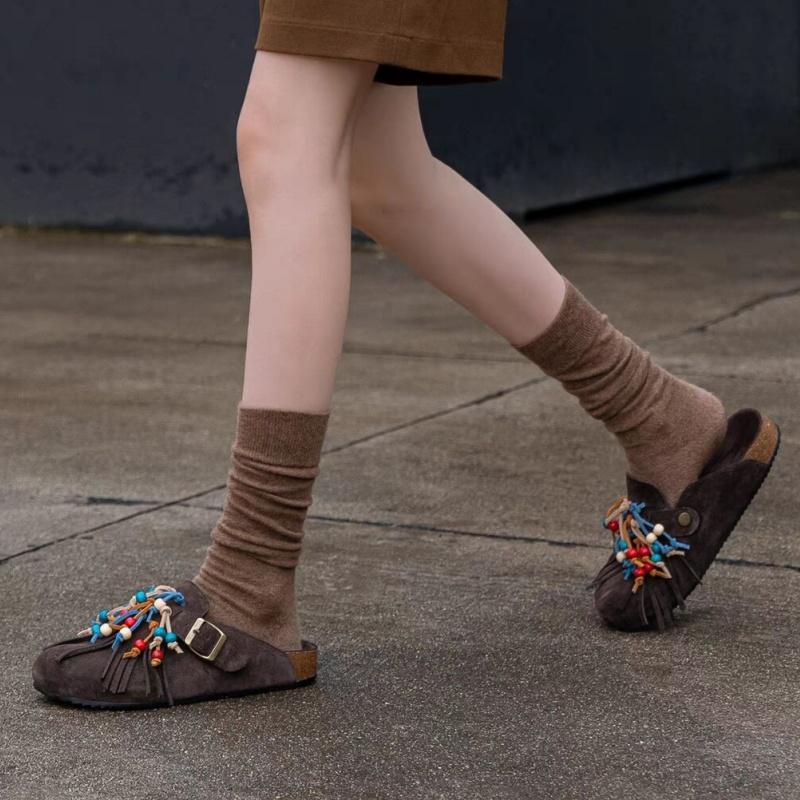 Bead Fringe Flats Suede Slippers Winter Women Shoes Trend Slingback Casual Mules Fashion Flip Flops Home Zapatillas Mujer