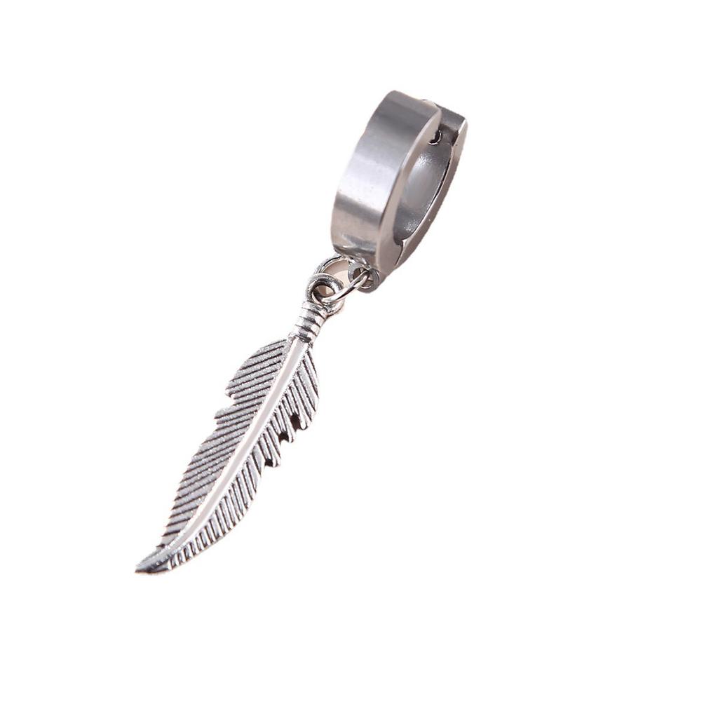 Simple Stainless Steel Hip-Hop Punk Lightning Feather Pendant Earrings Cross Earrings Men and Women Titanium Steel Earrings Ambience Back To School