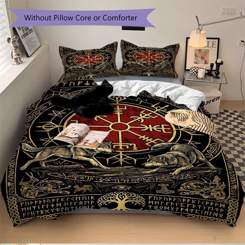 Wolf Vegvisir Symbol Print 3Pcs Bedding Setduvet Cover With 2 Bedropillowcase Home Birthday Gift