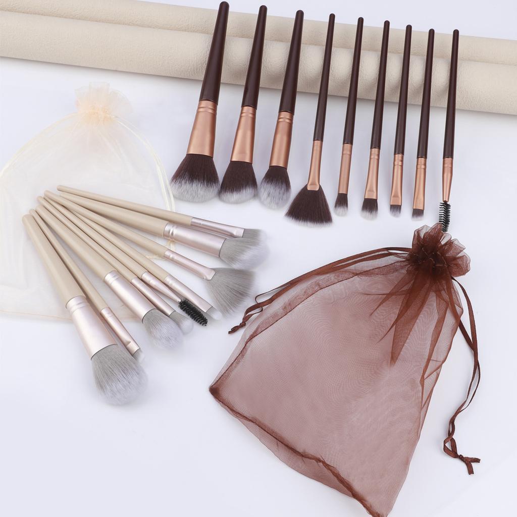 9 makeup brushes set, mesh sandbag, eye brush, loose powder brush, fan brush, highlight blush, detail brush, beauty tool.