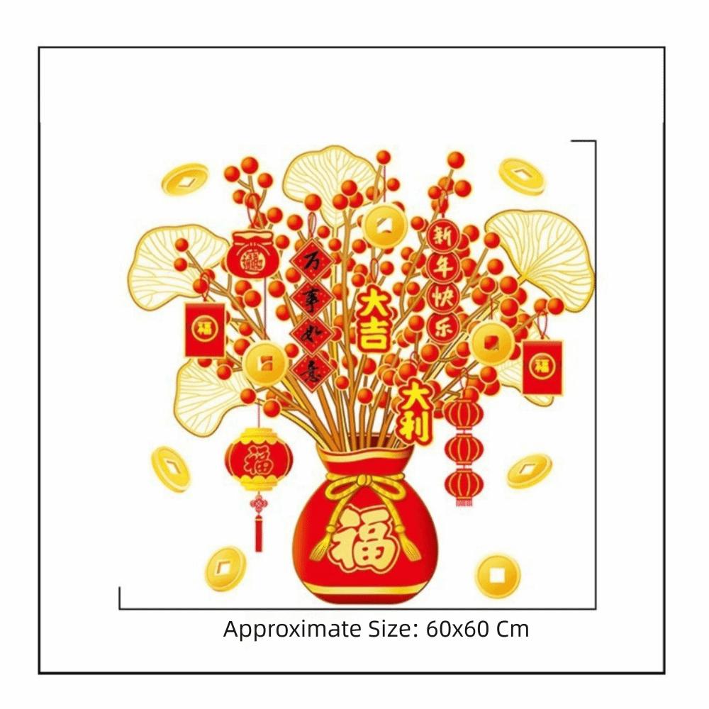 PVC Fortune Tree Sticker Electrostatic Cling Red Fortune Blessing Window Decoration Clings Static Cling Removable