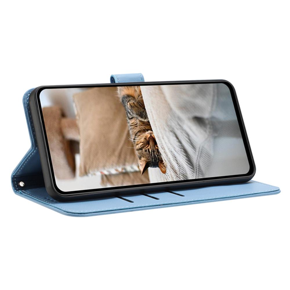 

For Google Pixel 9a Case with Strap Cats Imprint Leather Wallet Phone Cover Blue