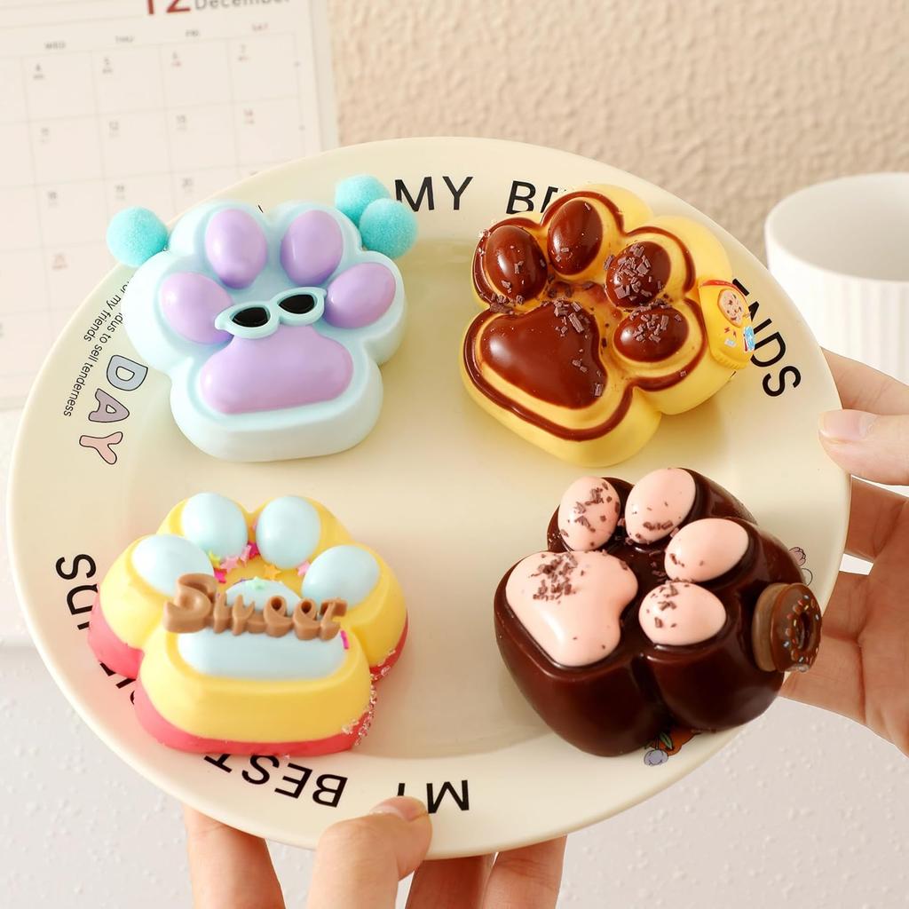 Handmade Cat Paw Taba Squishy,Cute Soft Squeeze Toys, Kawaii Fluffy Squishies Sensory Toys,Silicone Squeeze Toys for Stress Relief, Fidget Toys