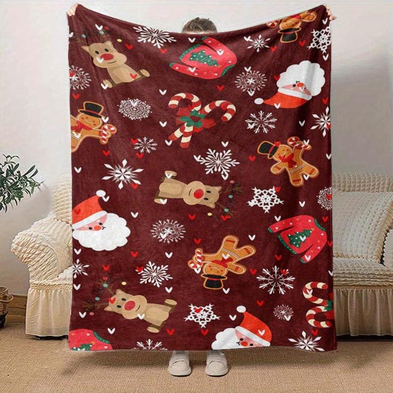 1pc Merry Christmas Printing Lightweight Flannel Blanket, Comfortable and Warm Blanket, for Camping Sofa Bed and Couch Office, in All Seasons