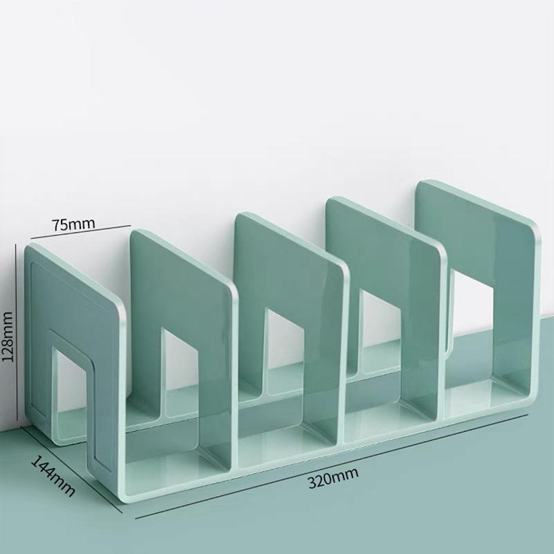 4 Grid Clear Acrylic Bookend Desktop Organizer for Books, Magazines, Space Saving Modern Design Home Office Study Library Shelf