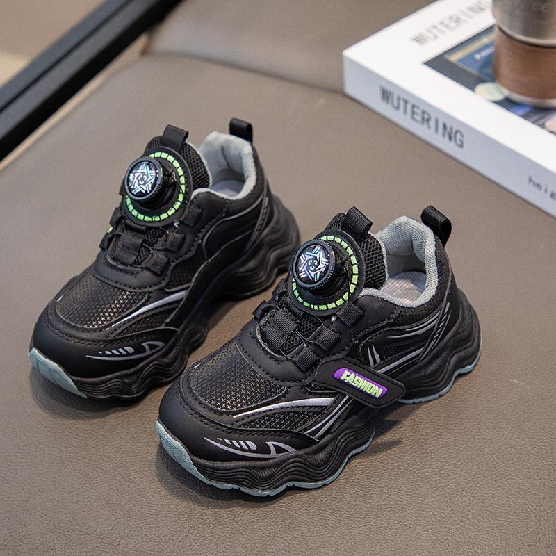 New Popular Autumn Child Sneakers Fashion Leather Surface Comfort Boy Shoes Rotating Buttons Versatile Thick Soled Casual Shoe