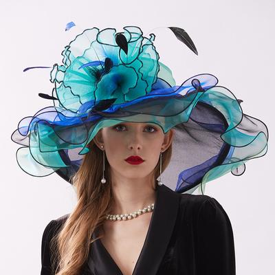 Fascinator-Hut aus Organza für Frauen, Kentucky Derby, Sonnenhut mit breiter Krempe, Blumen, elegante Fedoras für Hochzeit, Braut, Kirche, Party
