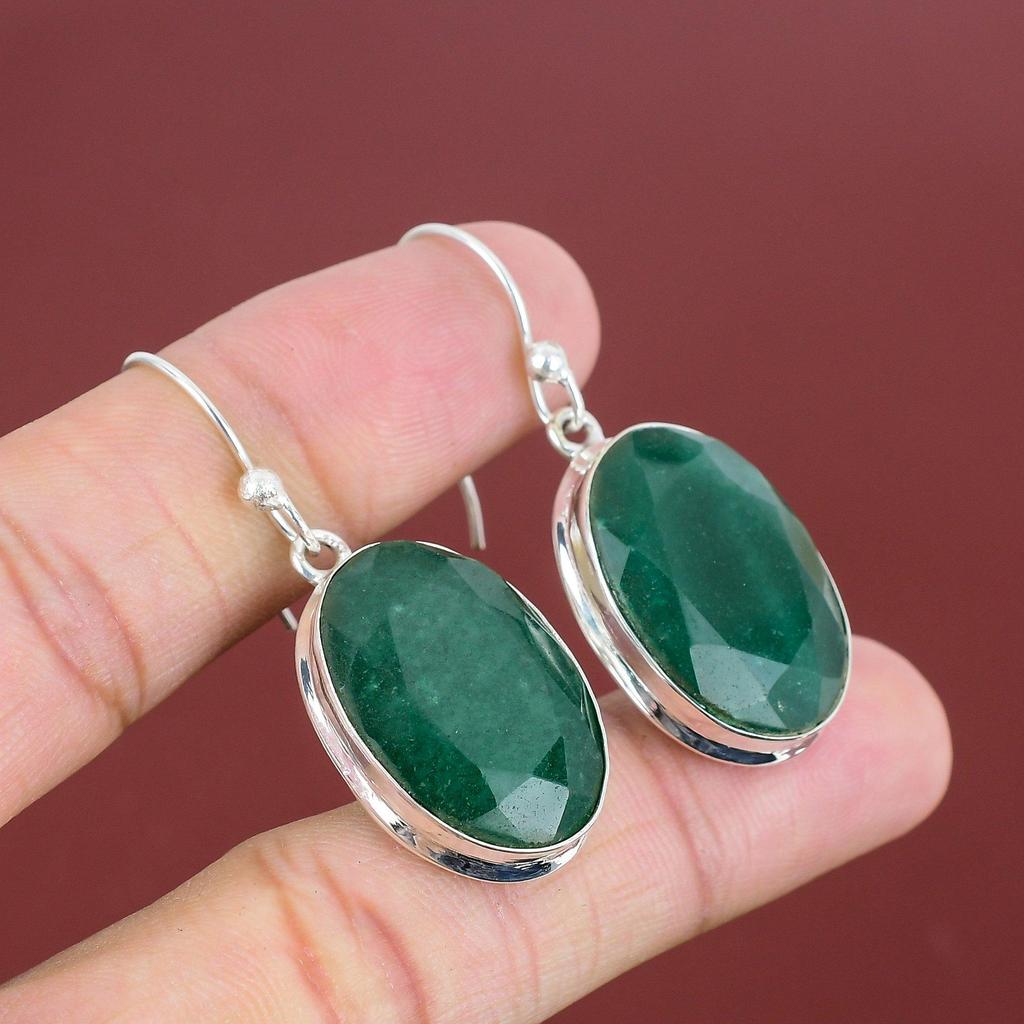 Faceted Zambian Emerald Earring 925 Sterling Silver Earrings Birthstone Earring Designer Jewelry Handmade Gemstone Earrings Gifts For Mother