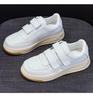 Women's White Platform Sneakers - 5cm Height Boost, Autumn Casual, Velcro, Thick Sole, Genuine Leather.
