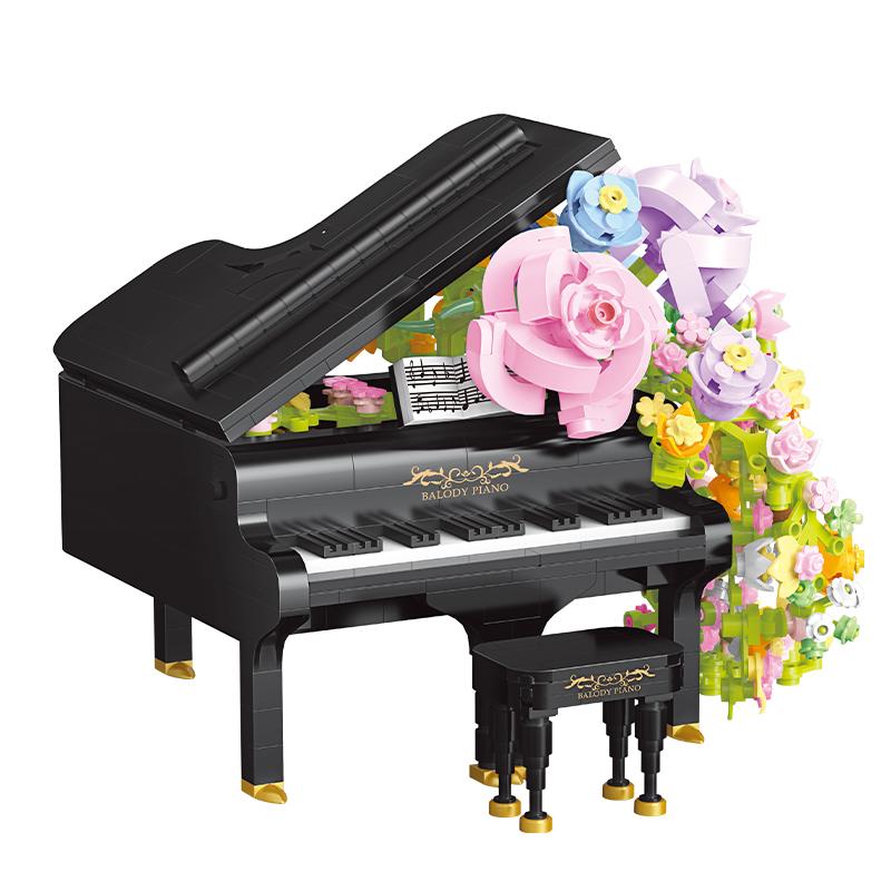 Non-Toxic Diy Creative Decorations Violin&Piano Flowers Small Particle Building Blocks Models Assembly Toys Valentine'S Day Gifts