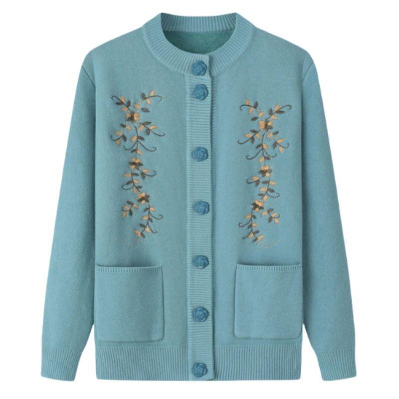 Fleece Knitted Grandma Sweater Cardigan Top Integrated Elderly Clothes Women's Fleece Jacket Middle-aged and Elderly Mother Clothes