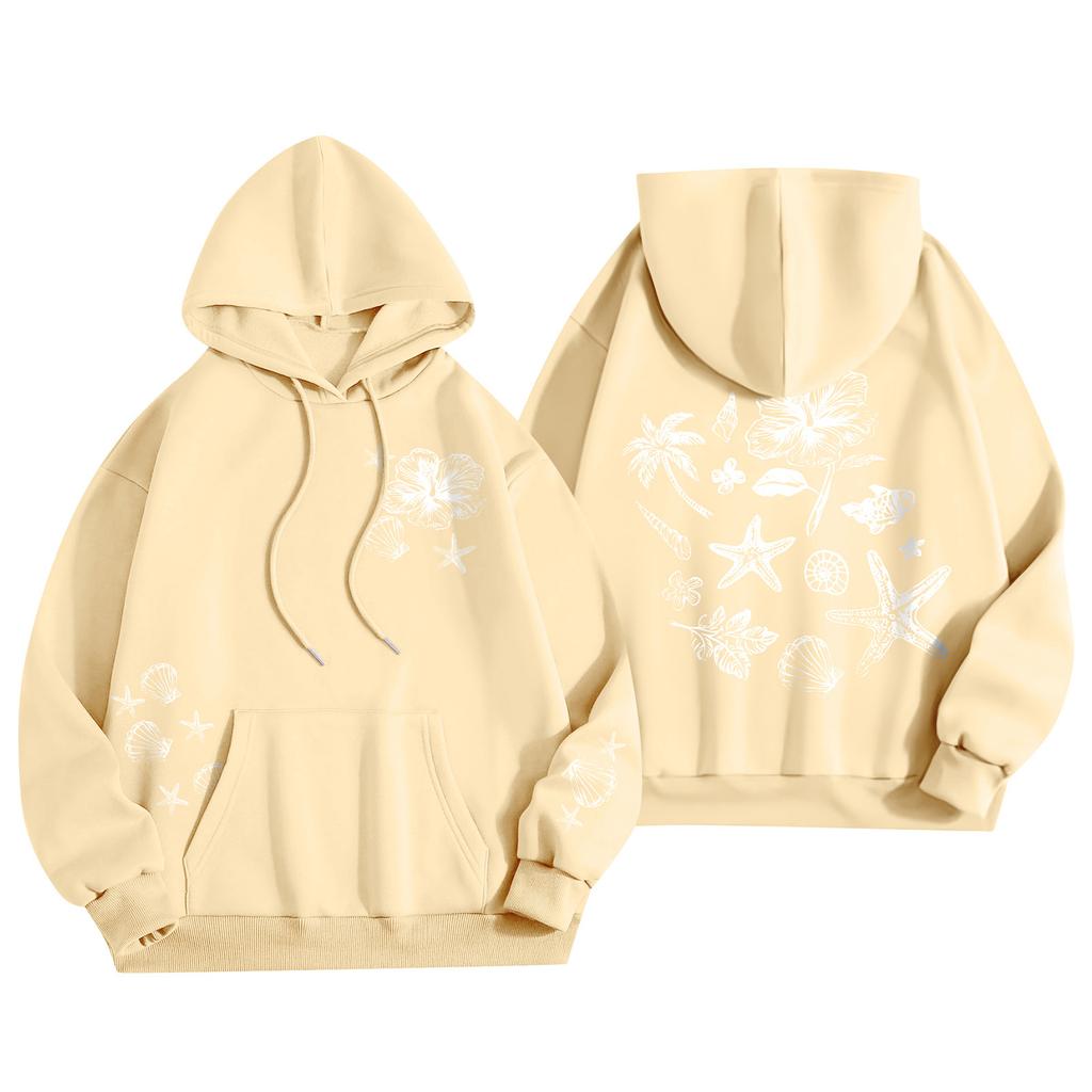 Damenmode Damen Leichter Langarmpullover mit Taschen Preppy Graphic Hoodie