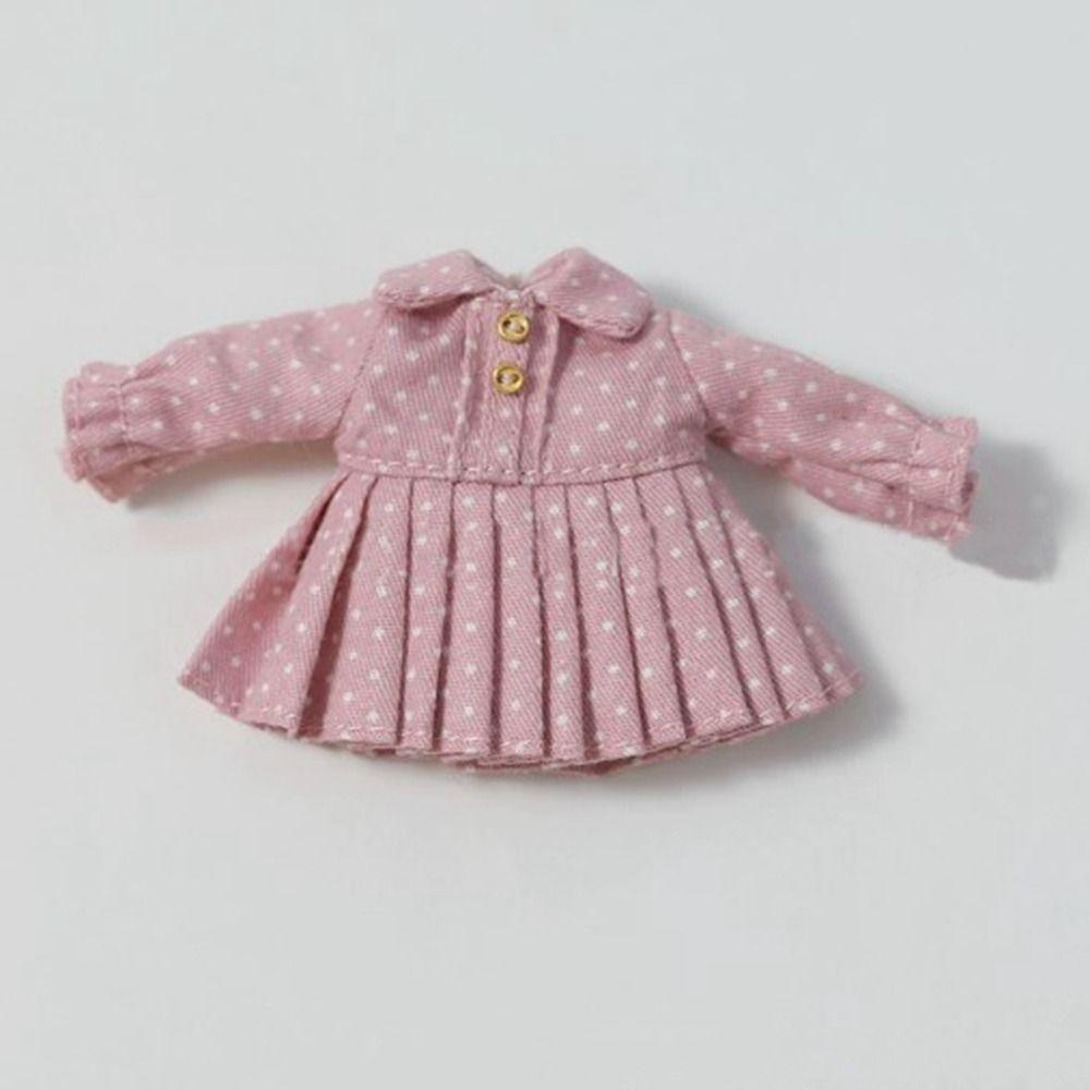 Handmade Doll Pleated Skirt Lapel Collar Jeans Dresses for 1/11 OB11 Dolls for 1/12 BJD Dolls
