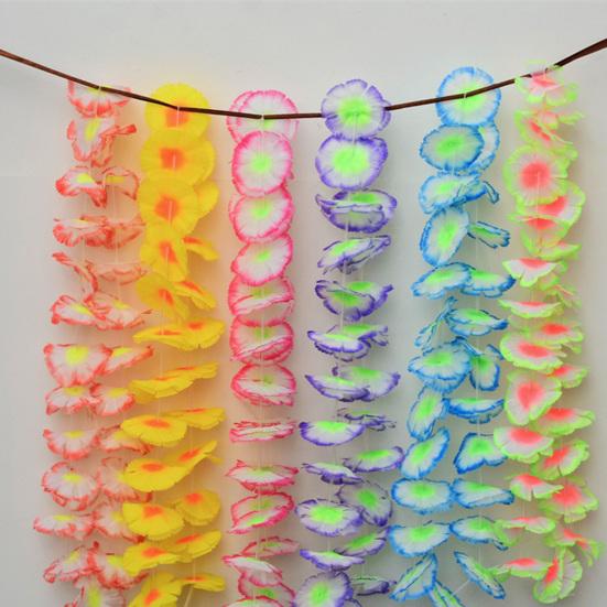 24Pcs Hawaiian Leis Faux Silk Flower Necklace Tropical Party Favor Beach Dance Leis Birthday Pool Party Decoration