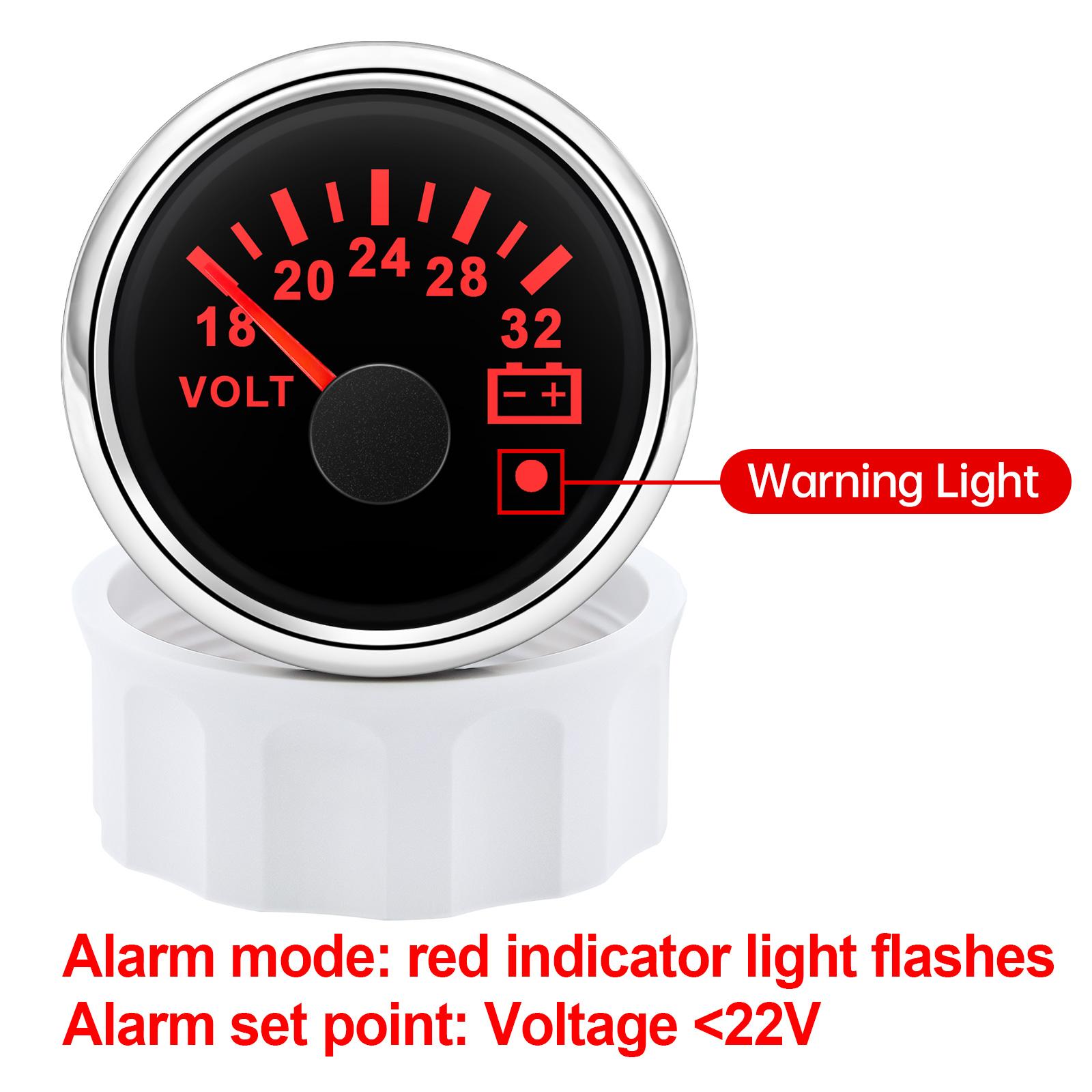 

52mm Pointer Voltmeter with Alarm 8-16V 18-32V Voltage Gauge Meter VOLTS Red Backlight For Car Auto Marine Boat Yacht RV 18-32V BS