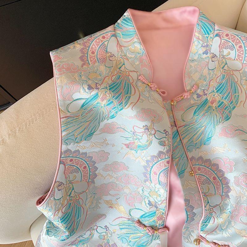 2025 spring new jacquard stand-up collar vest suit women's high-end temperament shirt spring and autumn