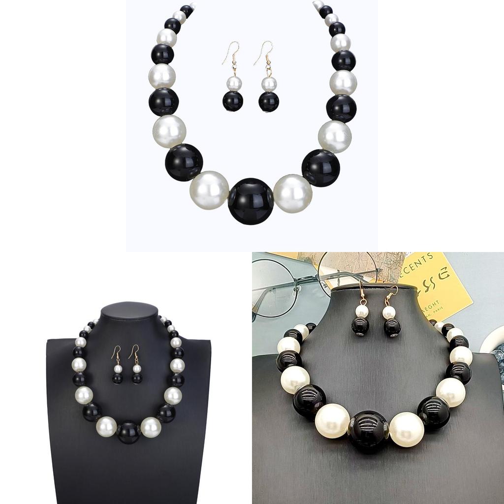 Geometric Pearl Necklace And Earring Set For Women In Summer