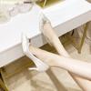 2025 Autumn New Rhinestone Chain High Heels Pointed Shallow 5Cm/7Cm Stiletto Heel Shoes White Wedding Shoes Slip On Bridal Shoes