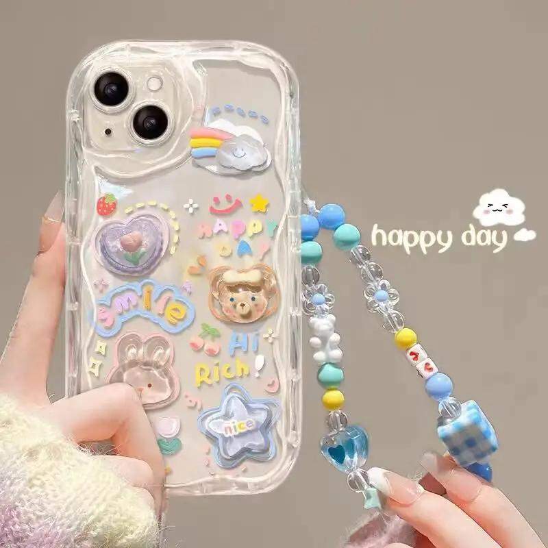 3D Pink Flower Phone Chain Clear Case for Samsung Galaxy S26 S25 Plus S23 S24 Ultra FE S25FE A57 A37 A17 A56 A16 A55 A54 A15 5G