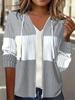 Felpa da donna casual color block con coulisse e cerniera, stile streetwear con tasche